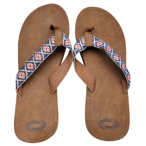 Womens Size 9 Brown Sandals With Blue Pattern Straps New No Tags - Picture 2 of 8